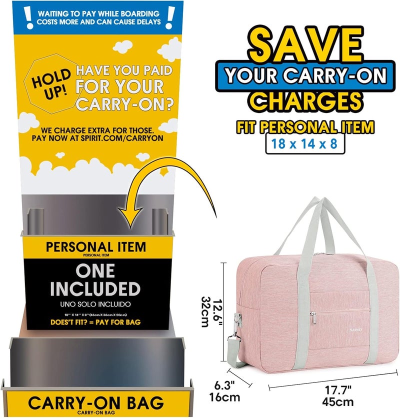 Narwey For Spirit Airlines Personal Item Bag 18x14x8 Foldable Travel Duffel Bag Tote Carry on Luggage Duffle Overnight for Women and Men - Image 3